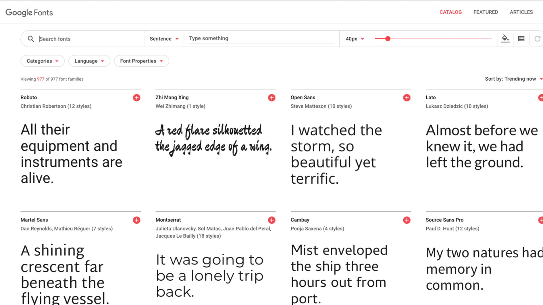 A screengrab from Google fonts